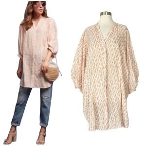 Anthropologie | Maeve Lena Oversized Cotton Print Orange White Green Tunic Top L